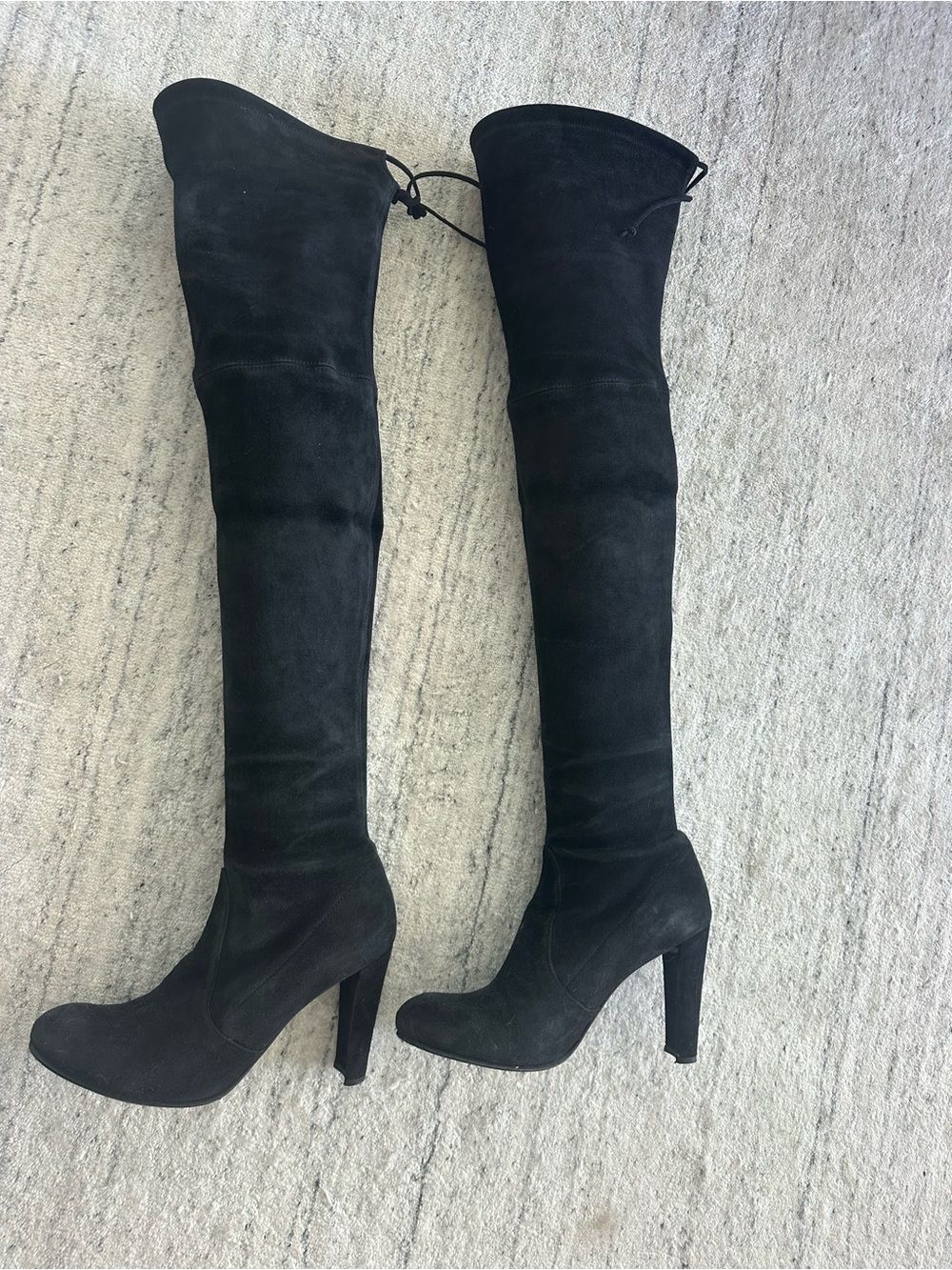 Stuart Weitzman Black Suede Over-The-Knee Block Heel Boots